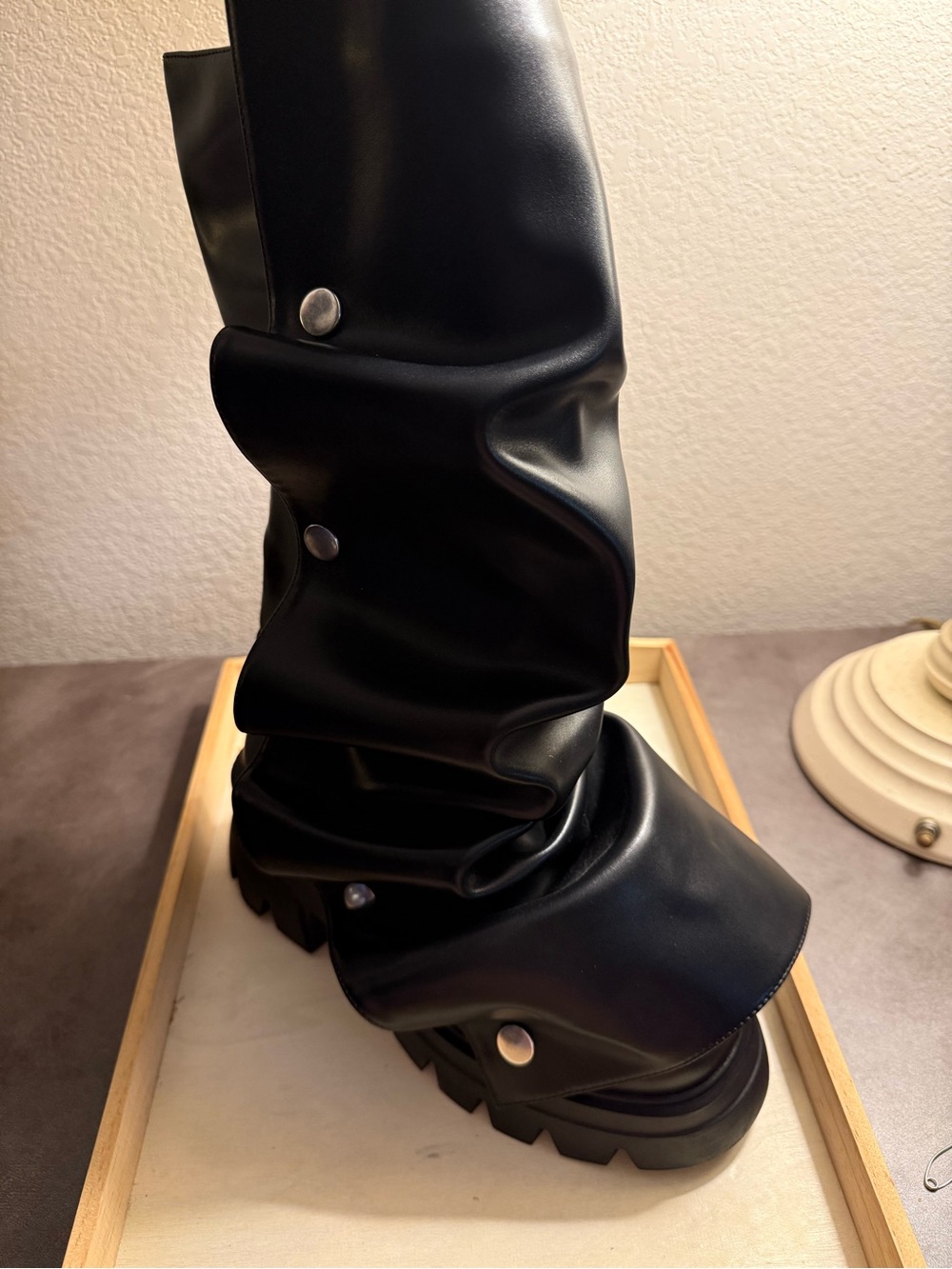 Black Ruched Knee-High Platform Boots - Women - Picture 2 of 2